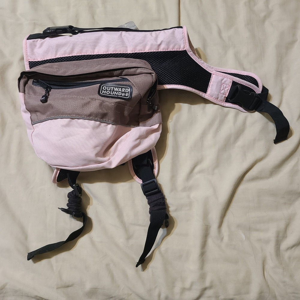 Outward Hound Excursion Dog Backpack Medium Pink Brown Saddle Adjustable Straps